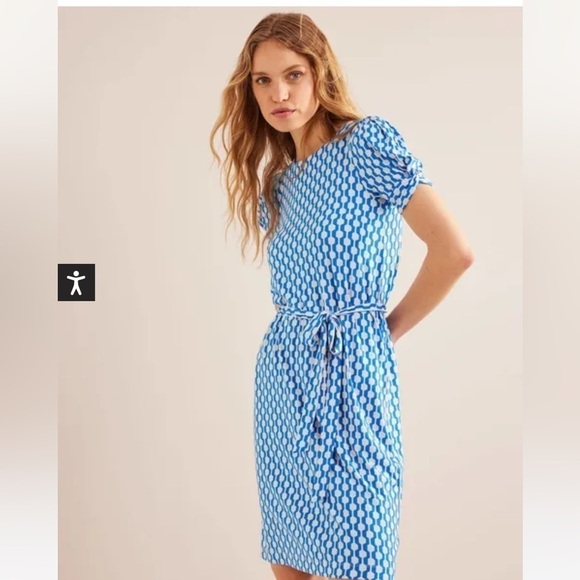 NWT Boden Knot Detail Jersey Mini Dress in Moroccan blue, Geo Azure - Picture 7 of 11